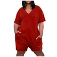 thumbnail image 1 of Penkiiy Jumpsuits for Women Plus Size Short Jumpsuit For Women V Neck Summer Zip Casual Pocket Knee Short Sleeve With Pockets Red Jumpsuits, 1 of 6