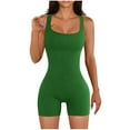thumbnail image 1 of Penkiiy Jumpsuits for Women Spring And Summer Solid Tight Waistband Sleeveless Square Neck Short Jumpsuit Green Jumpsuits, 1 of 6