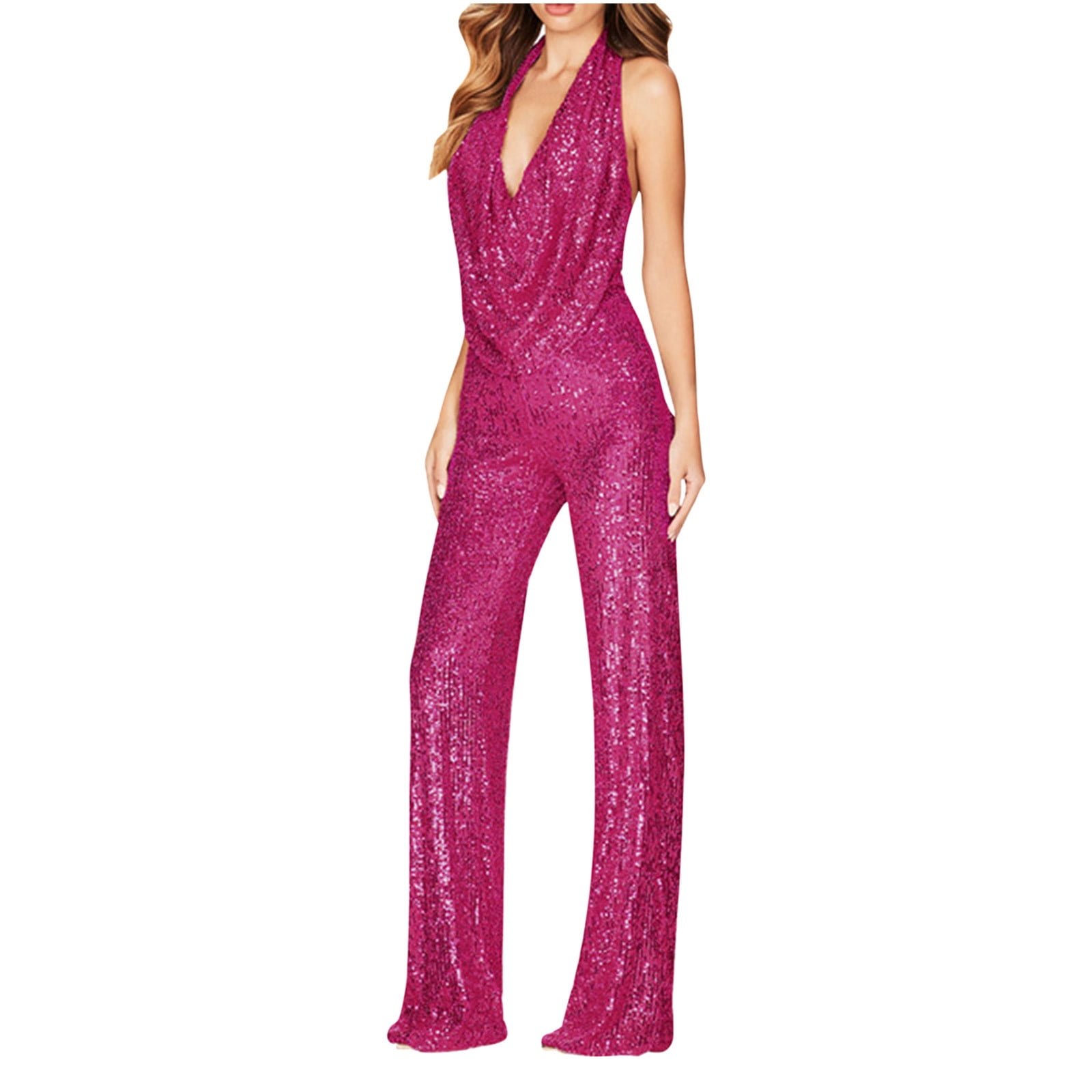 Penkiiy Jumpsuits for Women Women Sequin Solid Color Shortsleeved