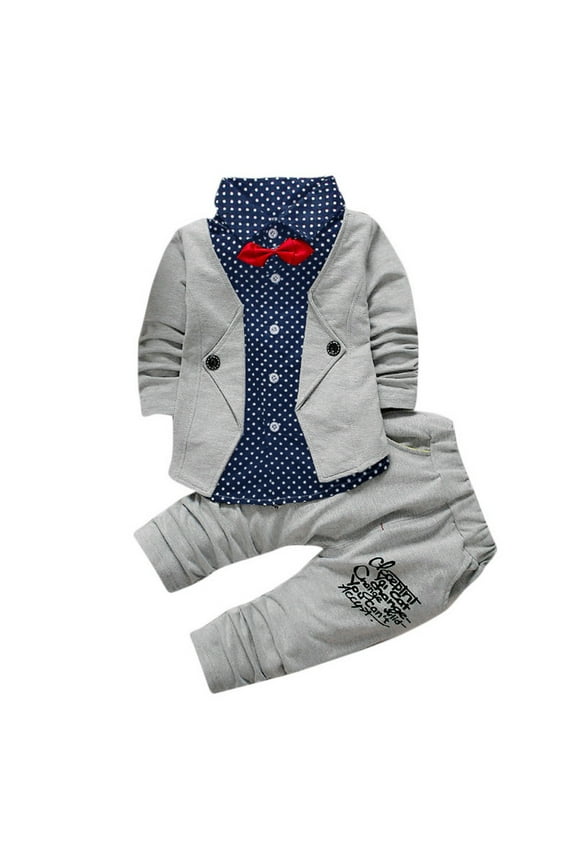 Kid Baby Boy Gentry Clothes Set Formal Party Christening Wedding Tuxedo Bow Suit Toddler Boy Clothes Sweat Outfit 12 Months Gray 2023 Summer Deal