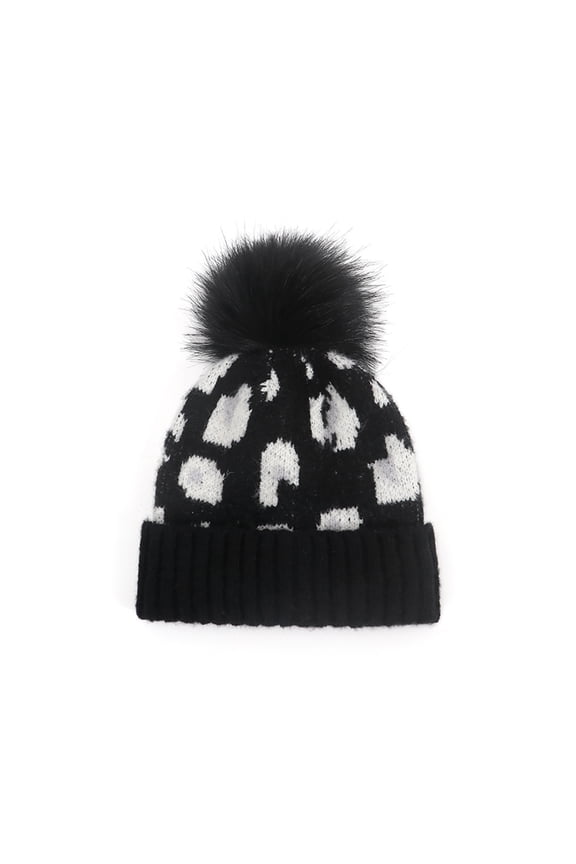Kids Beanie Baby Toddler Cable Knit Children’s Leopard Pom Winter Hat Infant Newborn Winter Warm Knit Cap Winter Warm Hat Black