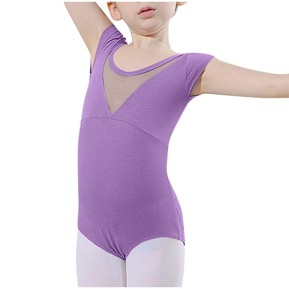 Penkiiy Kids Dance Leotards & Toddler Ballet Outfits | Summer Short Sleeve Stretch Comfort Fit (Ages 5-18)