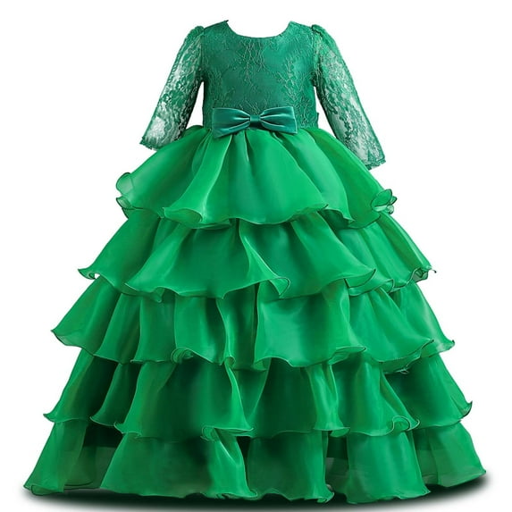 Penkiiy Kids Dress Girls Middle Sleeve Princess Dress Bow Tie Lace Mesh Dress Cake Dress Tutu Dresses for Toddler Girls 3-4 Years Green 2023 Summer Deal