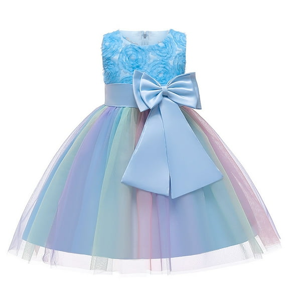 Penkiiy Kids Girls Floral Princess Bridesmaid Pageant Gown Birthday Party Wedding Dress Girls Dress Party Sundress 2-3 Years Blue 2023 Summer Deal
