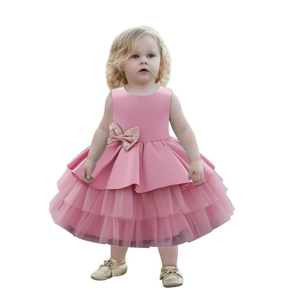 Penkiiy Kids Girls Ruffled Princess Bridesmaid Pageant Gown Birthday Party Wedding Dress Tutu Dresses for Toddler Girls 6-12 Months Pink On Clearance