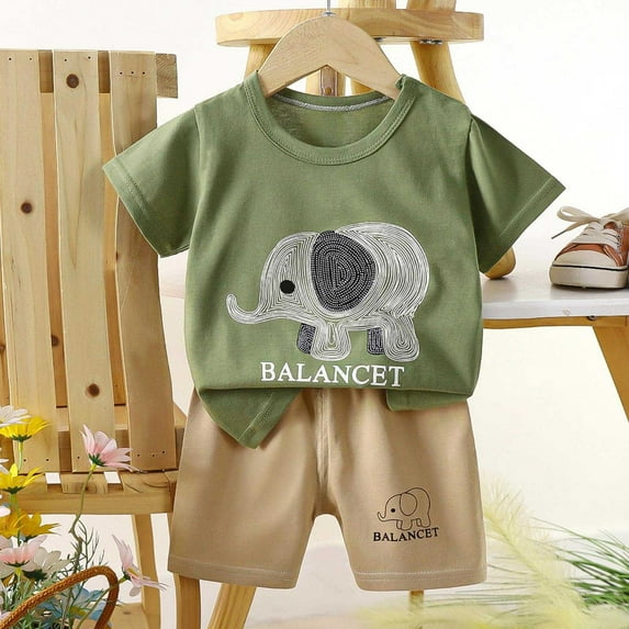 Penkiiy Kids Summer Animal Print Outfit 2-Piece Set - Ultra-Soft & Breathable Cotton T-Shirt + Shorts for Boys & Girls