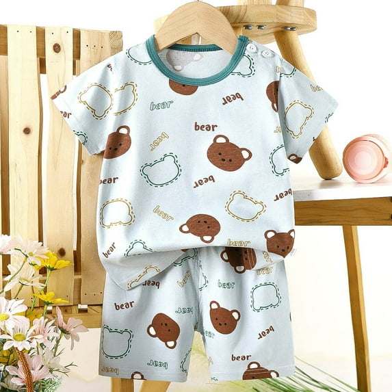 Penkiiy Kids Summer Animal Print Outfit 2-Piece Set - Ultra-Soft & Breathable Cotton T-Shirt + Shorts for Boys & Girls