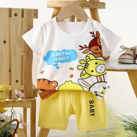 Penkiiy Kids Summer Animal Print Outfit 2-Piece Set - Ultra-Soft & Breathable Cotton T-Shirt + Shorts for Boys & Girls