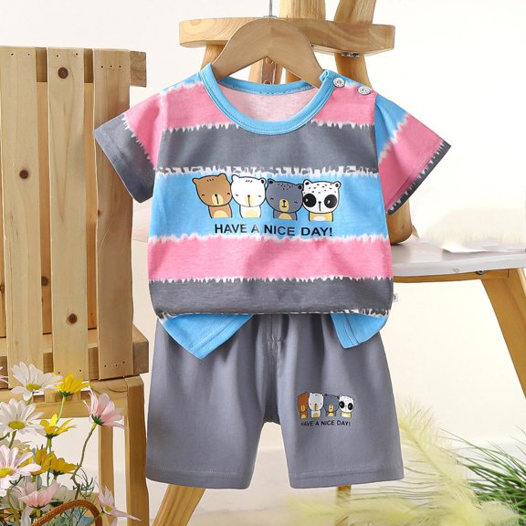 Penkiiy Kids Summer Animal Print Outfit 2-Piece Set - Ultra-Soft & Breathable Cotton T-Shirt Shorts for Boys & Girls