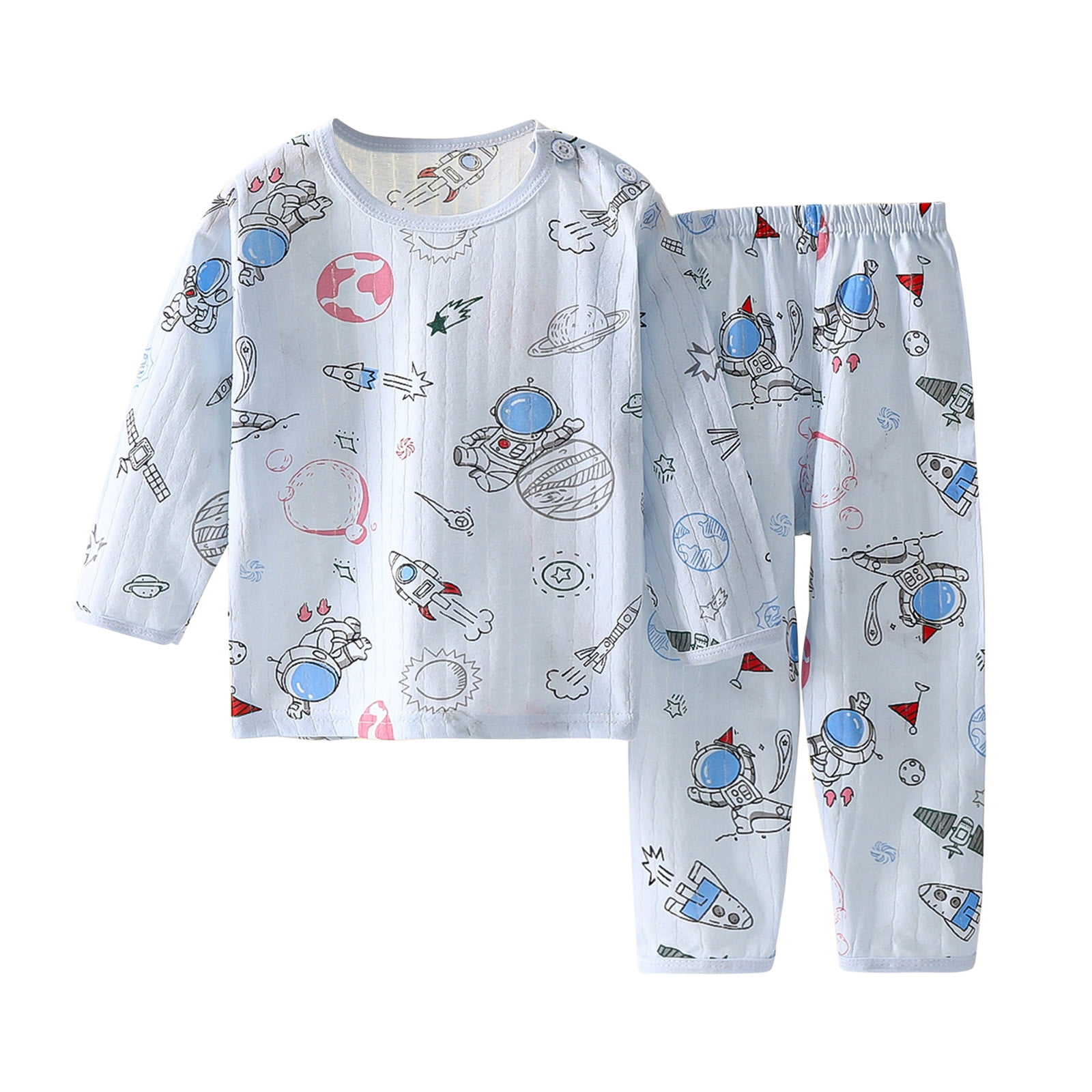 Penkiiy Kids Unisex Girls & Boys Cute Pajama Set Cartoon Print Short Sleeve  and Long Pants Jammies Set 12-13 Years Blue 2023 Summer Deal 