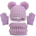 thumbnail image 1 of Penkiiy Kids Winter Hats Gloves Scarf Set for Girls Boys Toddler Warm Fleece Lining for 1-11 Years Old Purple, 1 of 5