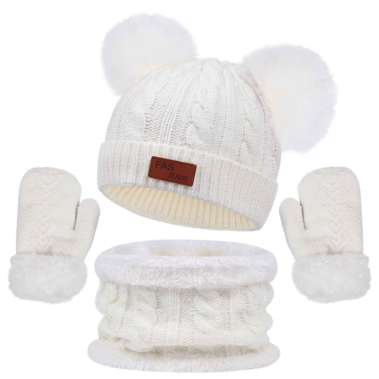Penkiiy Kids Winter Pom Pom Hats Gloves Scarf Set for Girls 