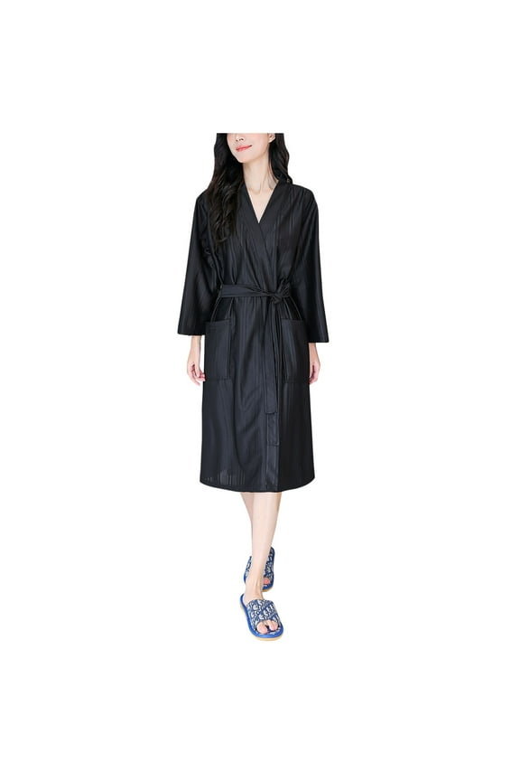 Kimono Bathrobe for Women Women's Pajamas Bathrobes Hotel Bathrobes Sweat Steaming Suits Thin And Minimalist Pajamas And Belt Black Nightgowns