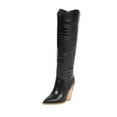 thumbnail image 1 of Penkiiy Knee High Cowboy Boots for Women Embroidered Tall Cowgirl Boots Western Style Almond Pointed Toe Medium Block Chunky Heel 35 Black, 1 of 6