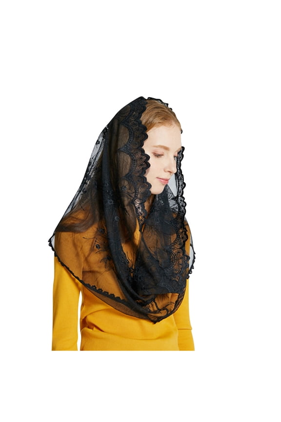 Lace Mantilla Veils Triangle Lace Veil Catholic Church Veils Infinity Chapel Veil Tulle Scarf Head Covering Latin Mass Black