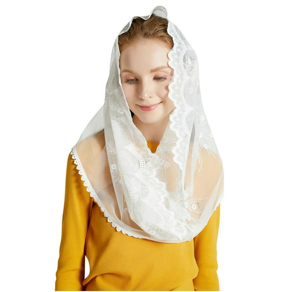 Penkiiy Lace Mantilla Veils Triangle Lace Veil Catholic Church Veils Infinity Chapel Veil Tulle Scarf Head Covering Latin Mass White