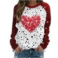 thumbnail image 1 of Penkiiy Ladies Round Neck 2025 Shirt Loose Long Sleeve Comfy Tshirt Valentine's Day Slim Plus Size Love Heart Printed Tops 3XL Red, 1 of 5