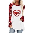 thumbnail image 1 of Penkiiy Ladies Round Neck 2025 Shirt Loose Long Sleeve Comfy Tshirt Valentine's Day Slim Plus Size Love Heart Printed Tops S Red, 1 of 5