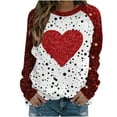 thumbnail image 1 of Penkiiy Ladies Round Neck 2025 Shirt Loose Long Sleeve Comfy Tshirt Valentine's Day Slim Plus Size Love Heart Printed Tops S Red, 1 of 5