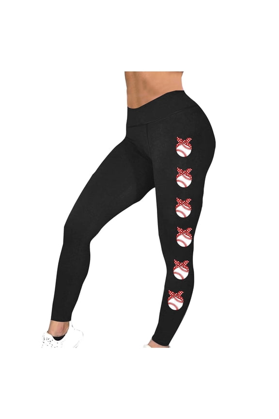 Leggings for Women 2024 Casual Comfy High Waisted Baseball Print Yoga Leggings Workout Running Stretchy Pants 2XL Black