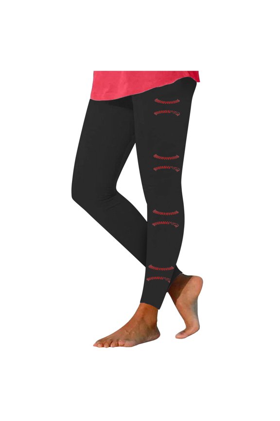 Leggings for Women 2024 Casual Comfy High Waisted Baseball Print Yoga Leggings Workout Running Stretchy Pants 2XL Black