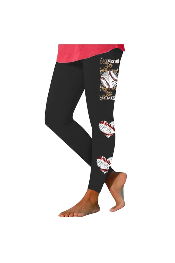 Leggings for Women 2024 Casual Comfy High Waisted Baseball Print Yoga Leggings Workout Running Stretchy Pants L Black