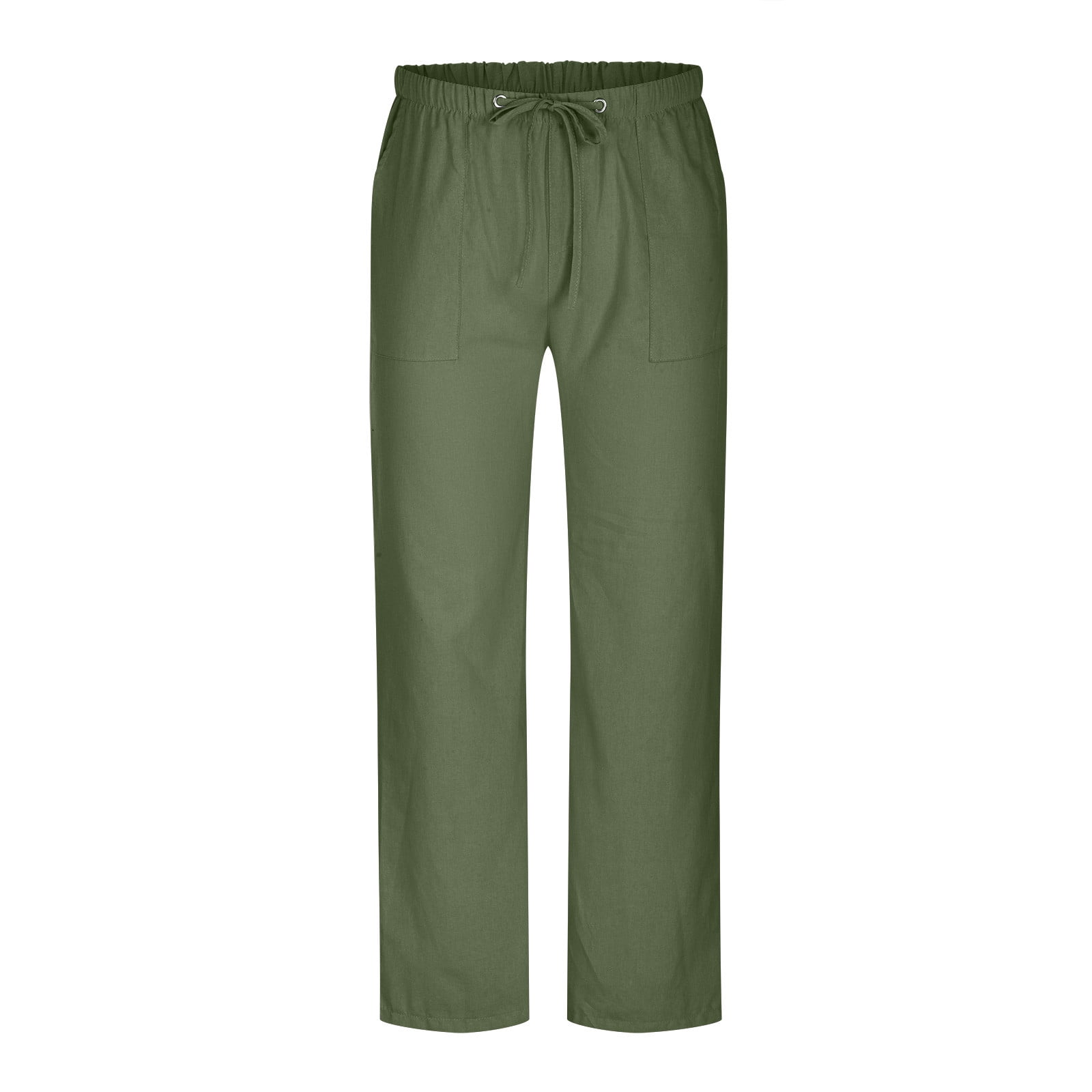 Penkiiy Linen Pants Men Solid Casual Elastic Waistband Pocket Cotton ...