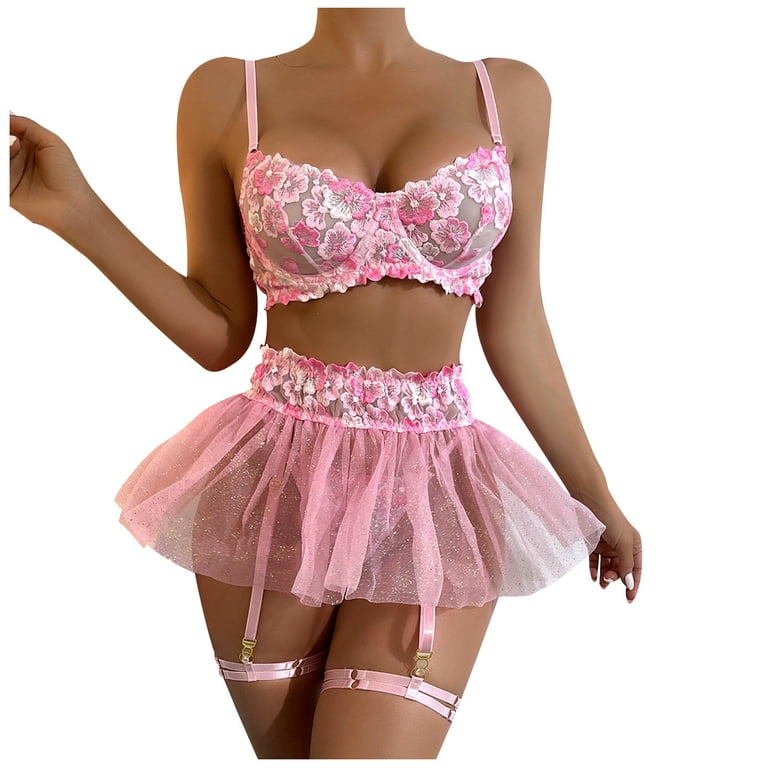 Sexy Lingerie Set For Women Floral Embroidery See Through Sexy Bra And  Panty Sets Exotic Underwear Boudoir Outfits Babydoll Women'S Lingerie  (Pink,S) at  Women's Clothing store