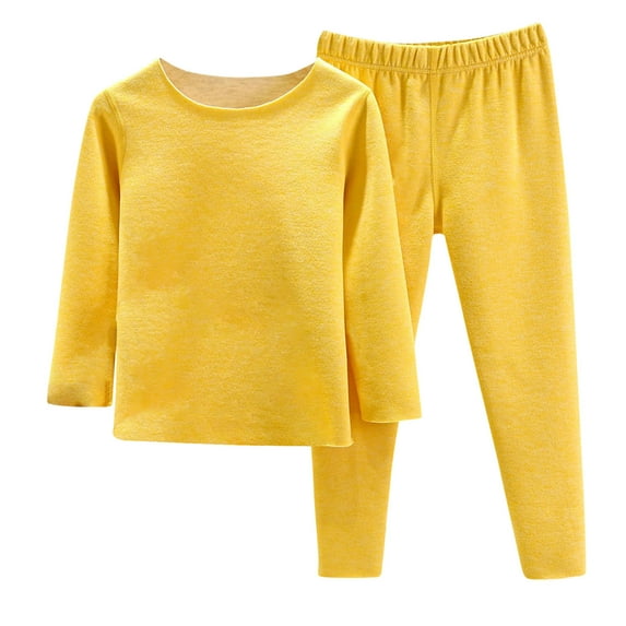 Penkiiy Little Boys Girls Cotton Pajamas Thermal Underwear Set Soft Warm Jammies PJS 18-24 Months Yellow