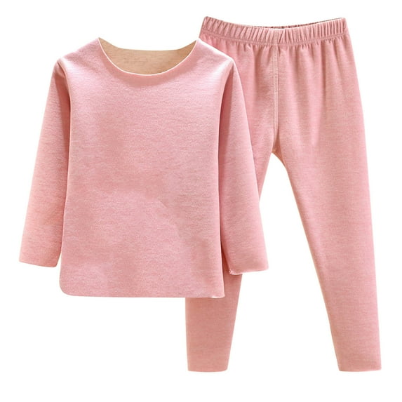 Penkiiy Little Boys Girls Cotton Pajamas Thermal Underwear Set Soft Warm Jammies PJS 6-7 Years Pink