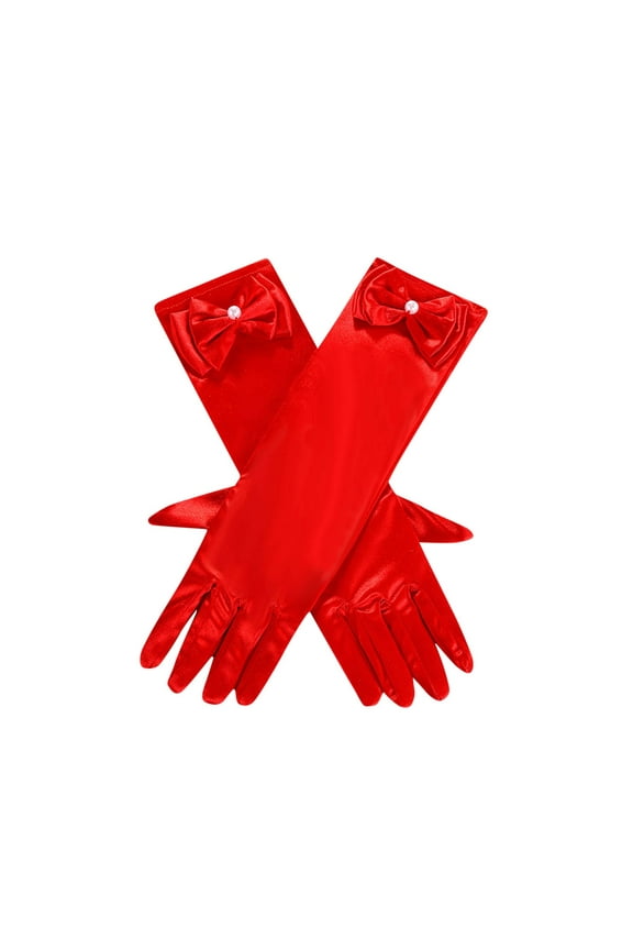 Little Girls Gloves, Princess Long Gloves Shiny Silky Satin Gloves for Kids Party, Wedding, Formal Pageant Ages 2 to 8 Years Old Red
