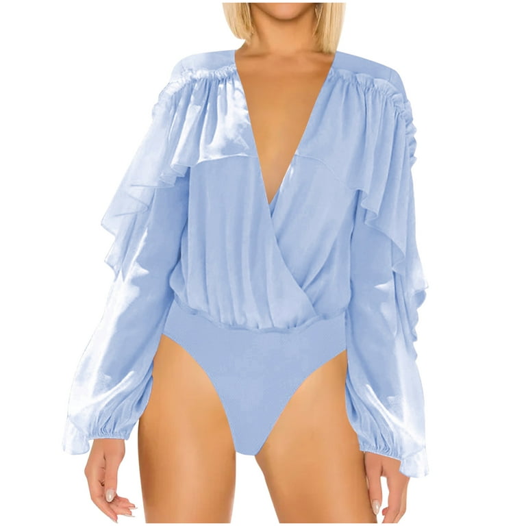  Long Sleeve Thong Bodysuit for Women, Deep V Collar Clothing  Tummy Control Tops T Shirt Bodysuit (Color : White, Size : Medium) :  Clothing, Shoes & Jewelry