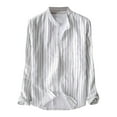 thumbnail image 1 of Penkiiy Long Sleeve Shirts for Men Men's Striped Cotton Linen Shirt Long Sleeved Standing Collar Button Up Shirt Fashionable Casual Shirt Top Blouse White Shirts, 1 of 4
