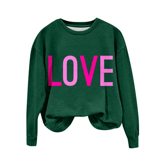 Penkiiy Love Heart Print Sweatshirts Women Long Sleeve Pullover Tops Casual Blouse 2XL Green