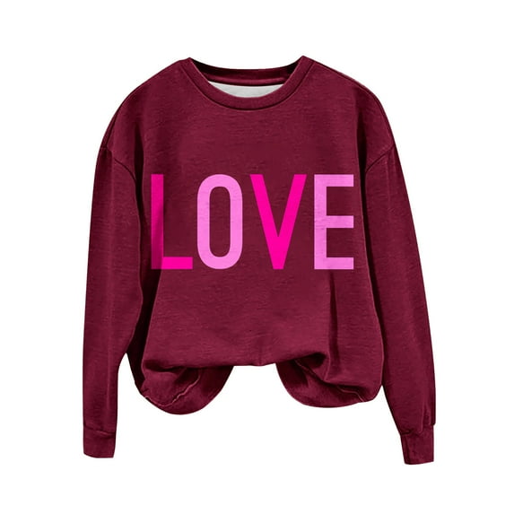 Penkiiy Love Heart Print Sweatshirts Women Long Sleeve Pullover Tops Casual Blouse S Wine