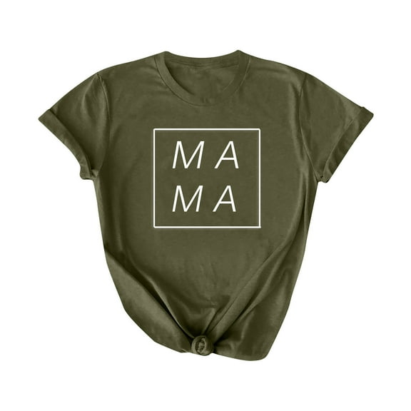 Penkiiy Mama Shirt for Women Mama Letter Print Graphic T-Shirt Casual Mom Life Short Sleeve Tee Tops M Green