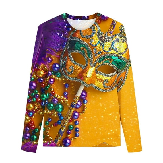 Penkiiy Mardi Gras Shirts for Boys Girls Long Sleeve Prints Shirts Cute Crewnecks Tops Dressy Casual Blouses Clothes Round Neck Shirts 11 Years Purple