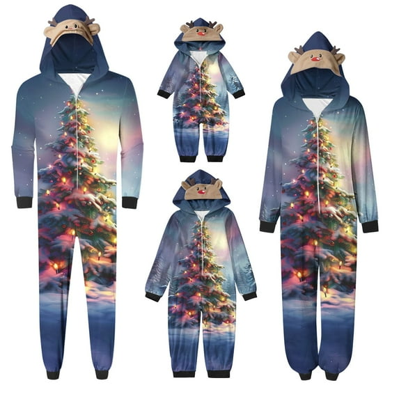 Penkiiy Matching Christmas Onesie Pajamas for Family, Hooded One Piece Vacation PJs, Cute Printed Holiday Loungewear L Multicolor