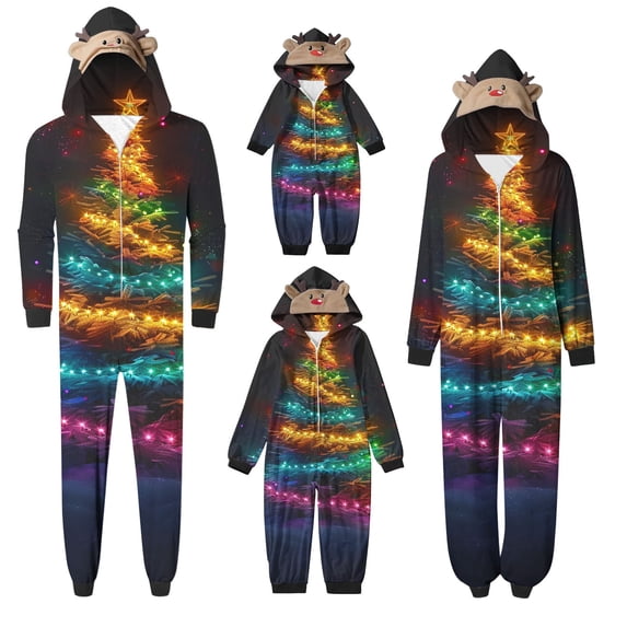 Penkiiy Matching Christmas Onesie Pajamas for Family, Hooded One Piece Vacation PJs, Cute Printed Holiday Loungewear M Multicolor