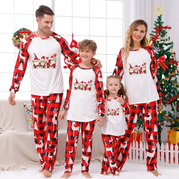 Penkiiy Matching Christmas Pajamas For Family Xmas Holiday Pjs Elf Plaid Sleepwear Outfit Sets For Women/Men/Couples/Adult XL Red