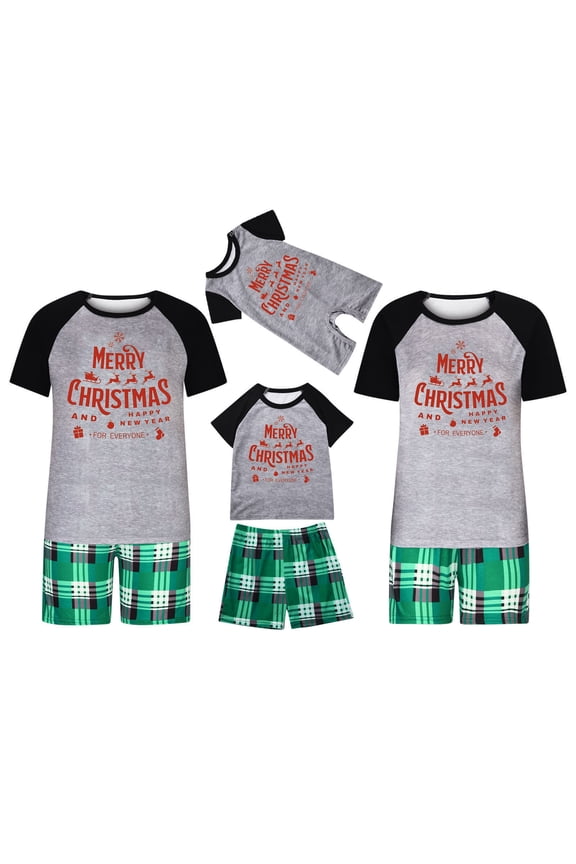 Matching Family Pajamas Christmas Pajamas for Family Xmas Matching Sets Short Sleeve Shirts and Plaid Shorts Santa Christmas Tree Sleepwear Two-piece Sets Gray 18-24 Months