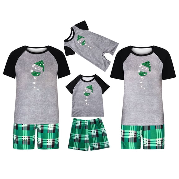 Penkiiy Matching Family Pajamas Christmas Pajamas for Family Xmas Matching Sets Short Sleeve Shirts and Plaid Shorts Santa Christmas Tree Sleepwear Two-piece Sets Green L