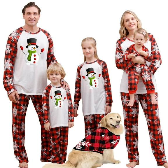 Penkiiy Matching Family Pajamas Sets Christmas PJ's with Letter and Plaid Printed Long Sleeve Tee and Bottom Loungewear Red 3XL