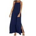 thumbnail image 1 of Penkiiy Maxi Dresses for Women 2024 Spaghetti Strap Long Dress Solid High Neck Sleeveless Sundresses Split Sling Flowy Dress L Navy, 1 of 5
