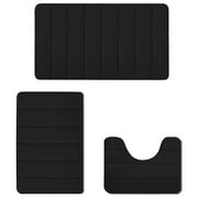 Penkiiy Memory Foam Bath Mat Set Bathroom Rugs For 3 Pcs Toilet Mats Soft Comfortable Water Absorption NonSlip ThickMachine WashableEasier To Dry Dark