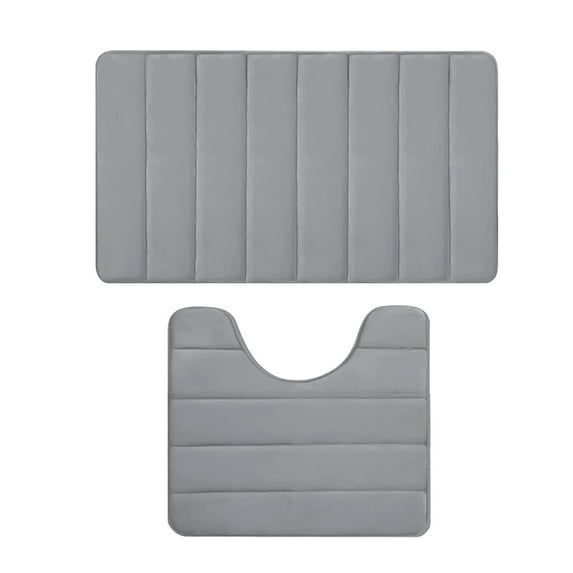 Penkiiy Memory Foam Bath Mat Set Bathroom Rugs Practical For 2 Pcs Toilet Mats Soft Comfortable Water Absorption Non-Slip Thick Machine Washable Easier To Dry DarK