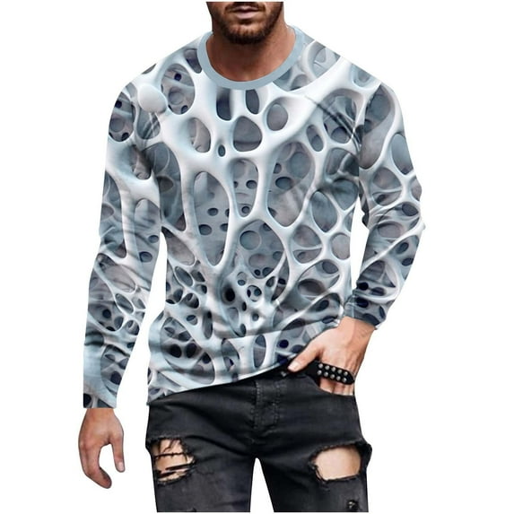 Penkiiy Men 3D Graphic T-Shirt Colorful Design Long Sleeve Crewneck Digital Tee for Young S Gray