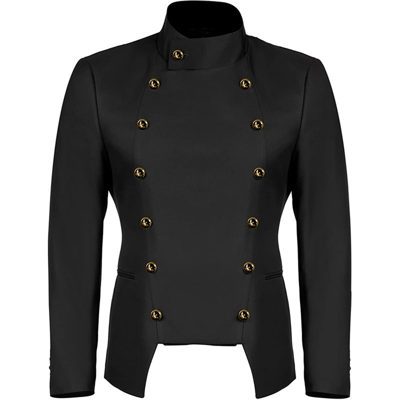 Penkiiy Men Button Embellished Stand-collar Jacket Coat Tops Penkiiy Men Button Embellished Stand-collar Jacket Coat Tops