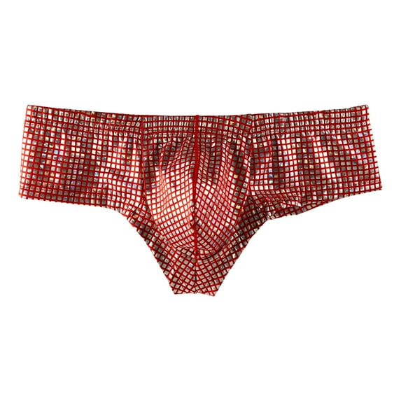 Penkiiy Men Casual Fashion Solid Patchwork Sexy Underwear Low Waist Breathable Briefs L Red