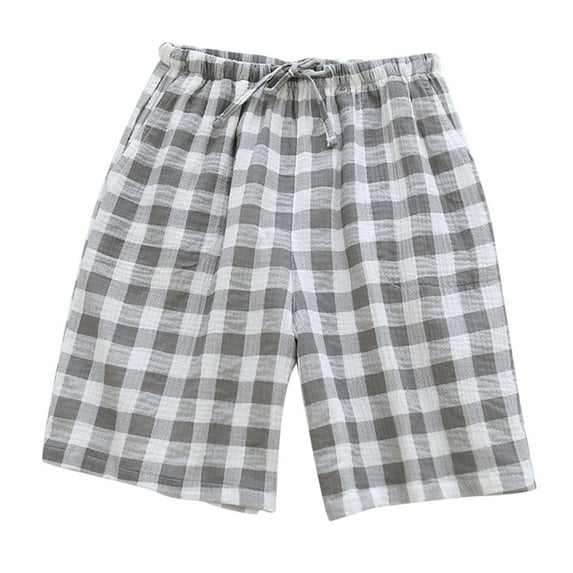 Penkiiy Men Casual Plaid Summer Solid Elastic Waist Cotton-crepe Home Pants Shorts Mens Versatile Shorts L Gray On Clearance